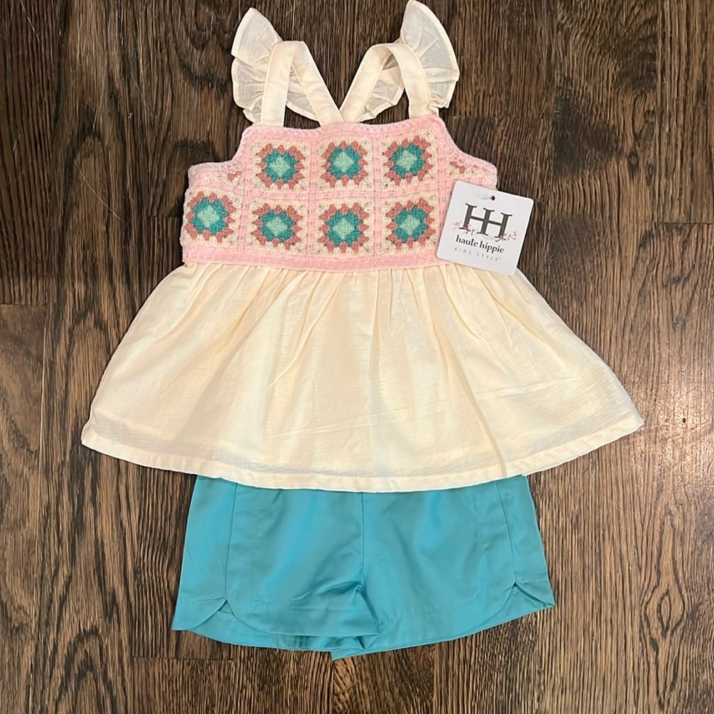 So beautiful!! NWT Haute Hippie Kids Style Girls Tunic Top And Shorts Set! 18M.